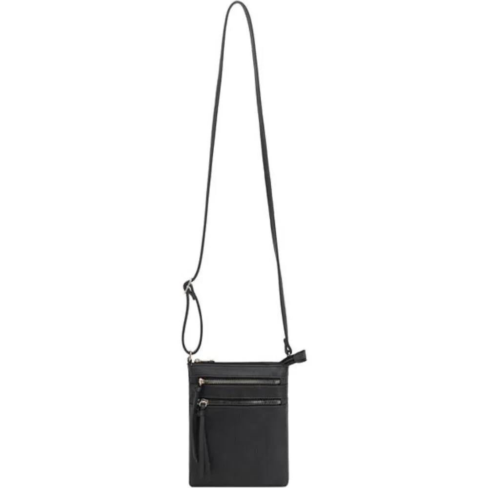 Crossbody Purse Bag Shoulder Bag Multi Pocket Zipper Purse | Black Vegan leather